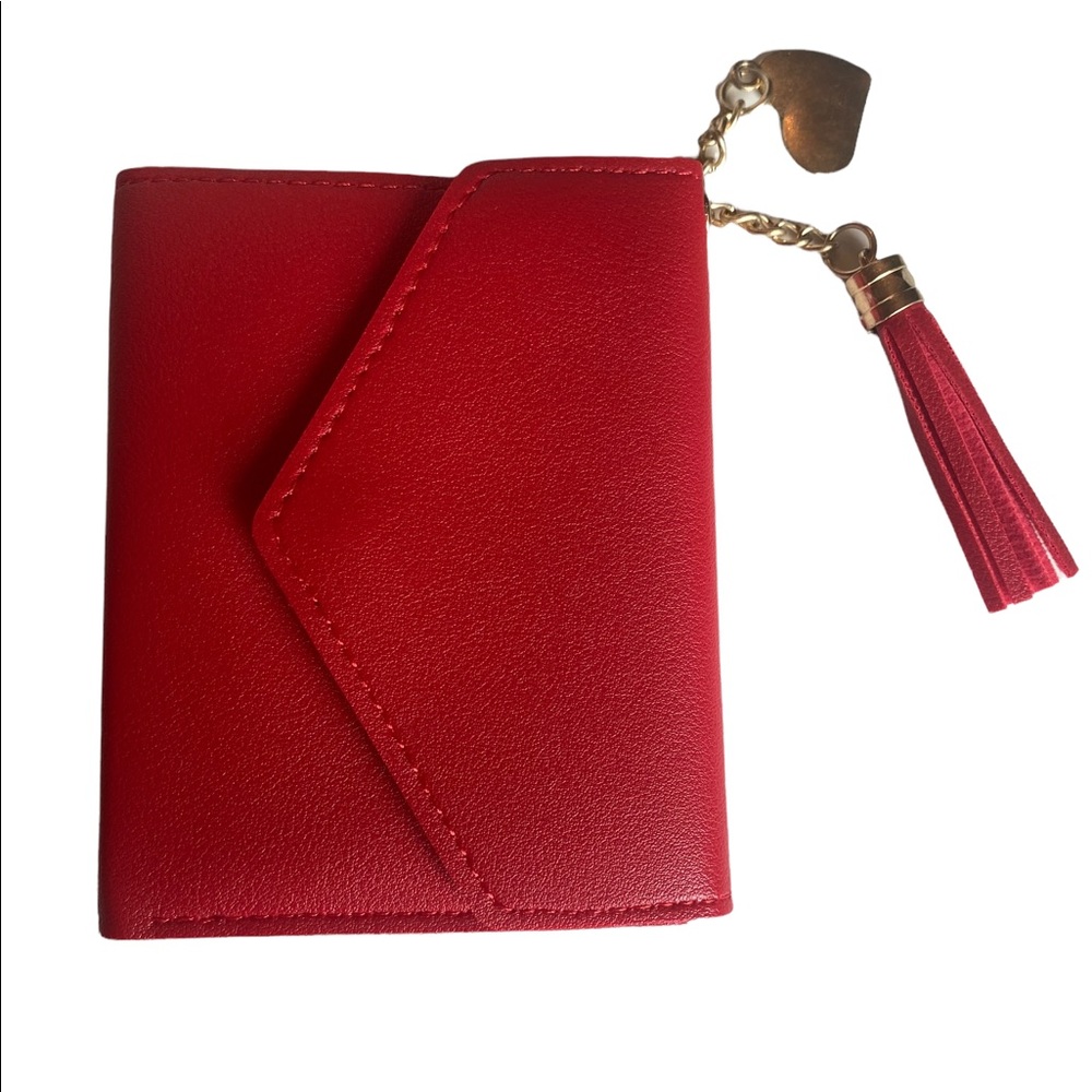 Red Vegan Leather Mini Envelope Wallet